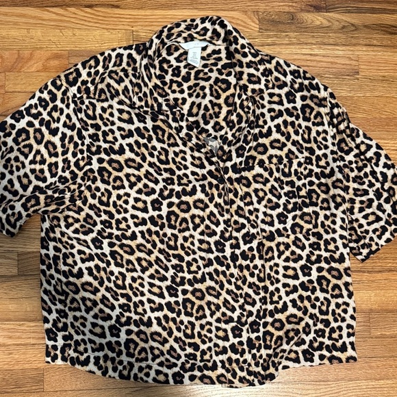 H&M Tops - H&M Leopard Print Blouse - Black and Tan